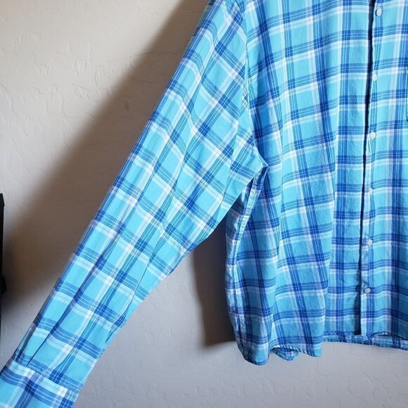 Peter Millar Seaside Plaid Long Sleeve Shirt Button Down Aqua Blue Size Mens XXL - Picture 6 of 11
